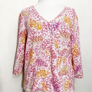 Hearts of Palm Multicolor 95% Cotton Knit Floral V-Neck Top XL